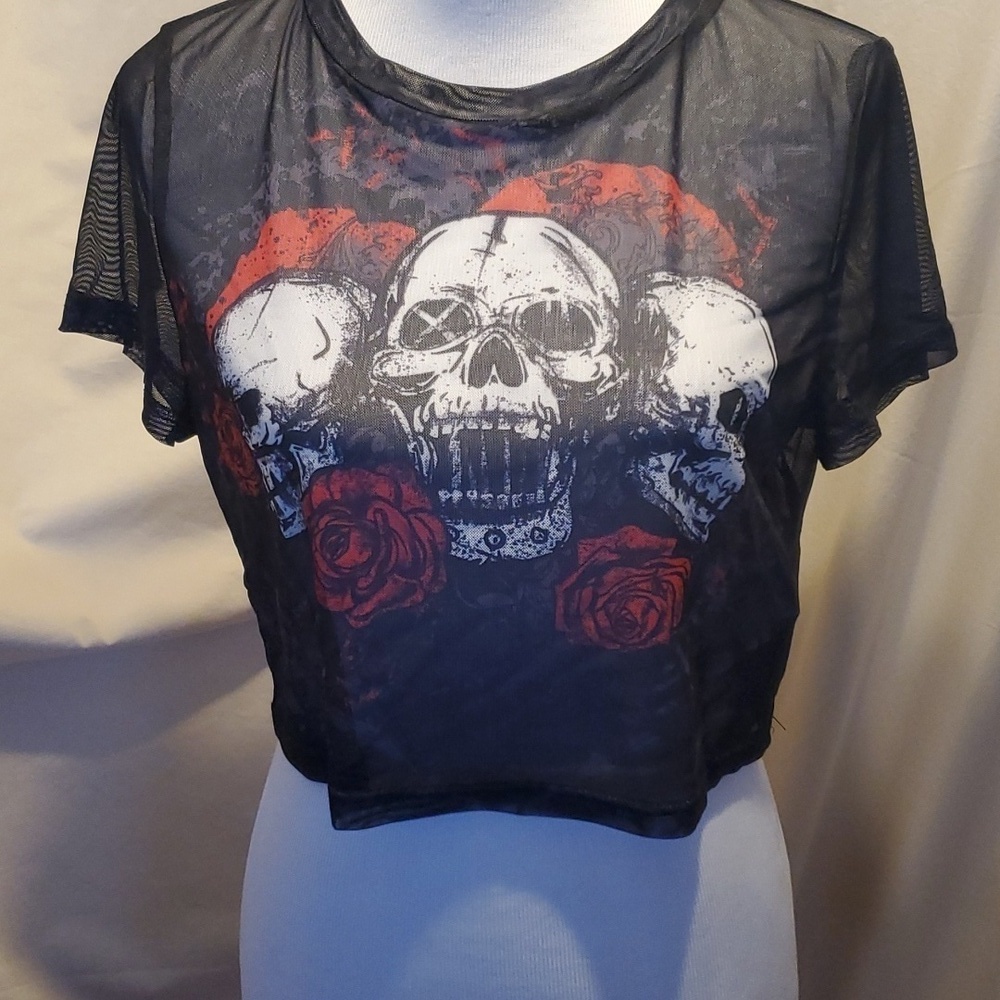 Romwe Skull Crop Top SZ XLG